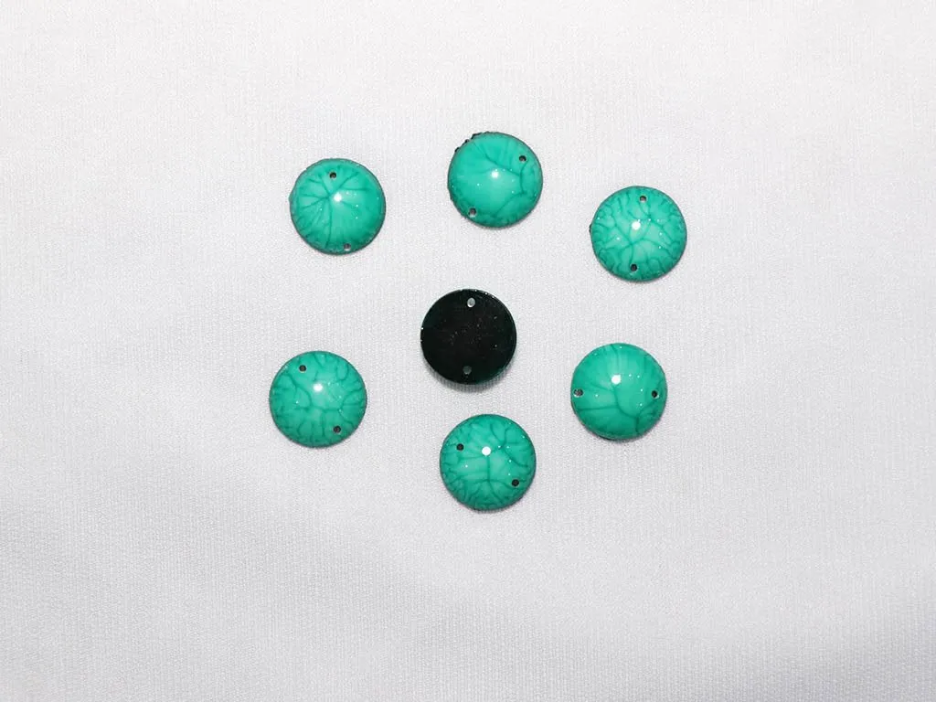 Aqua Blue Designer Circular Plastic Stones - 14 mm