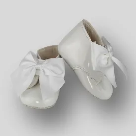 Baby Girl Boots with Satin Ribbon Bow - White