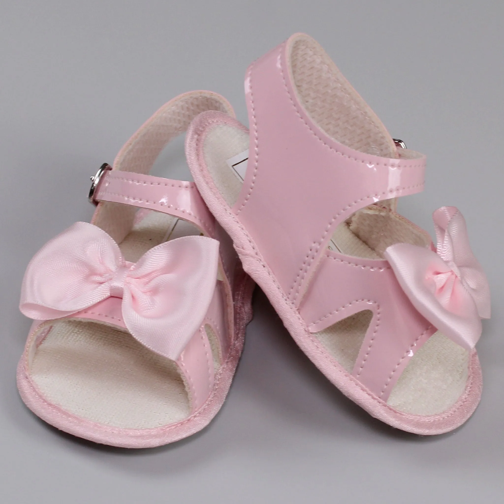 Baby Girl Pram Sandals - With Pink Satin Bow