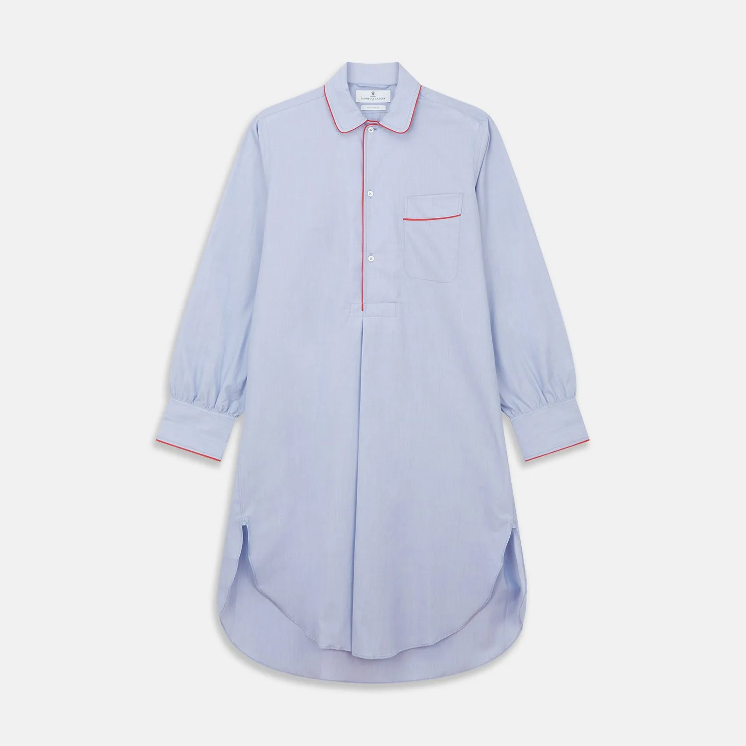 Blue Piped End-on-End Cotton Nightshirt