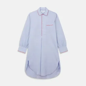 Blue Piped End-on-End Cotton Nightshirt