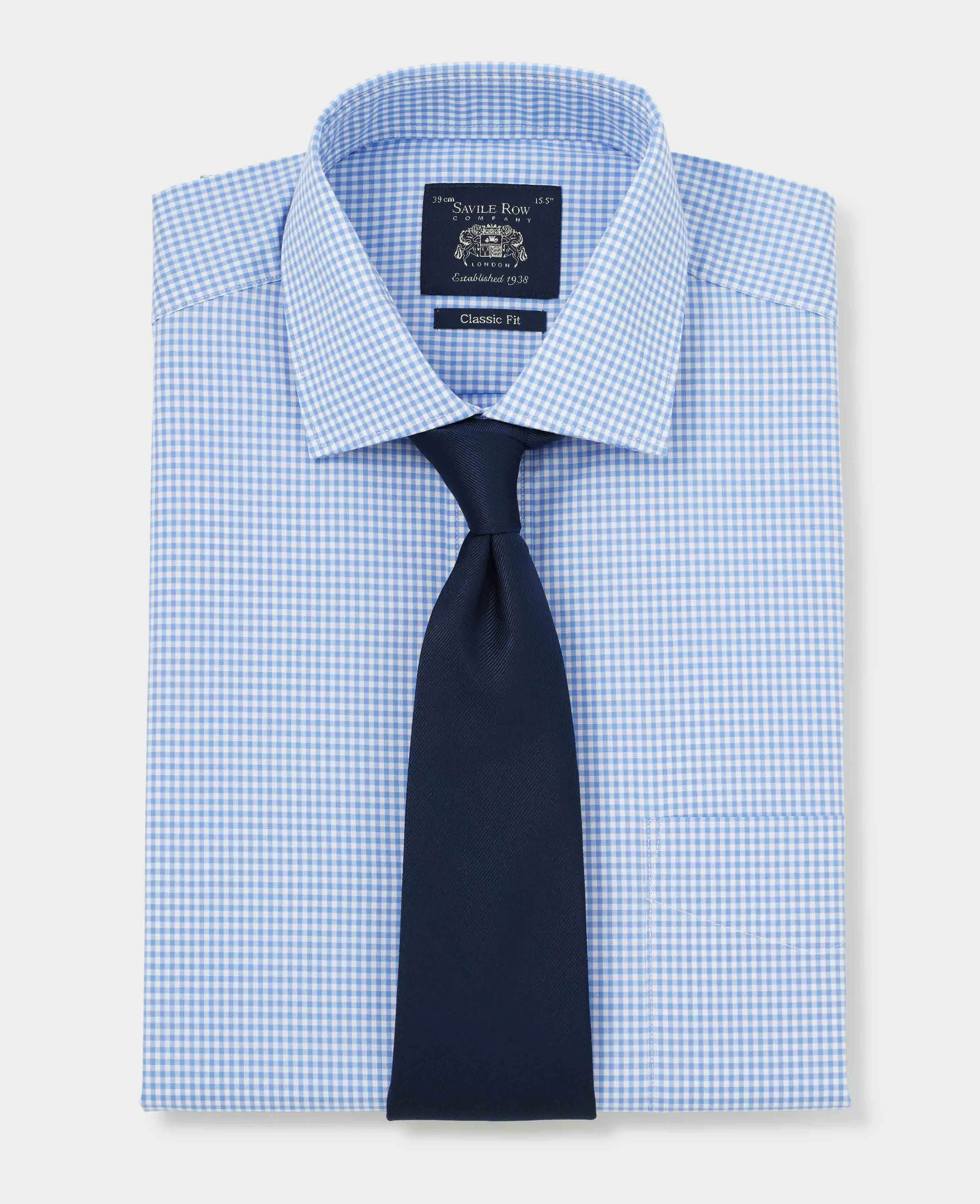 Blue Poplin Classic Fit Gingham Formal Shirt - Single Cuff