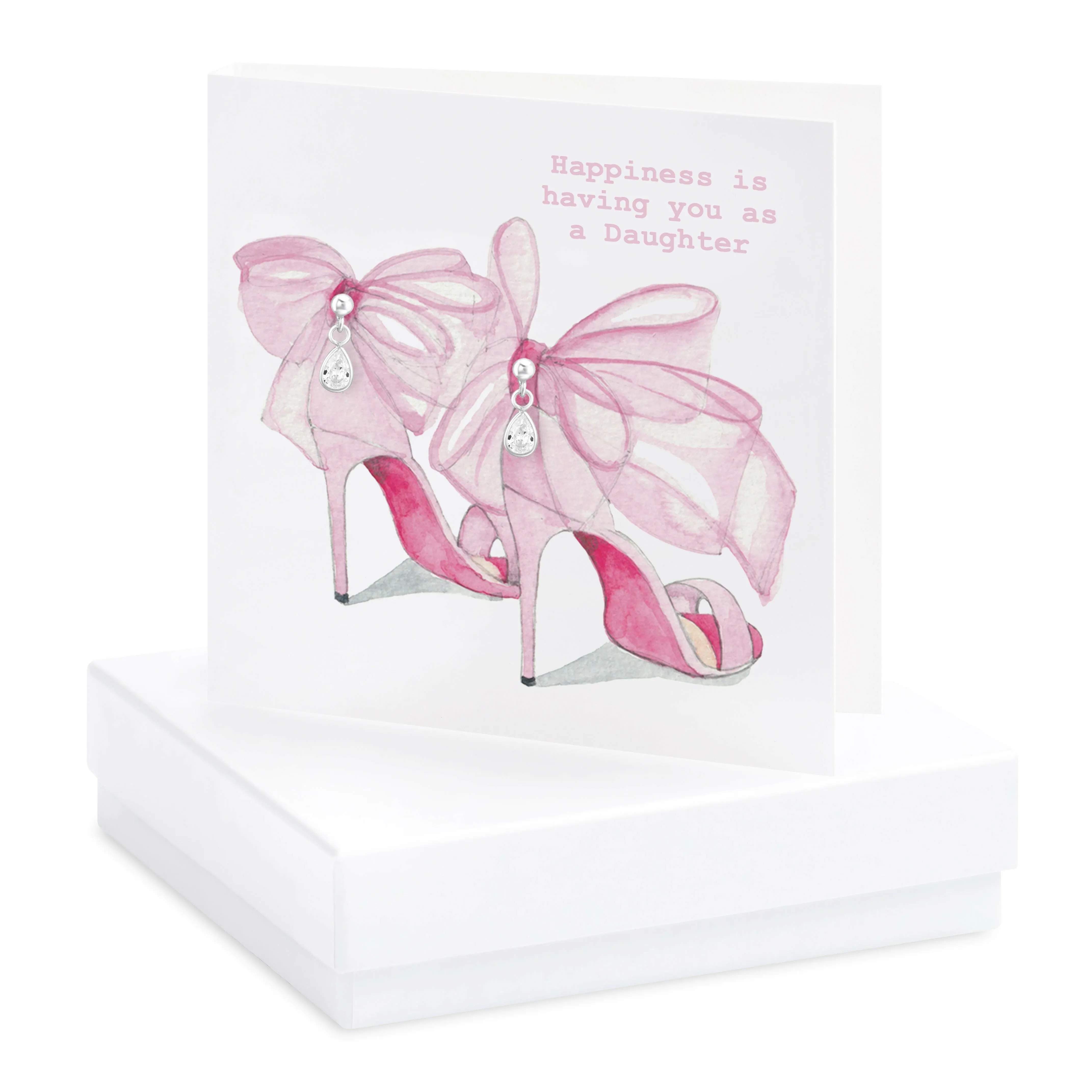 Boxed Silver Earring Card Pink Bow Shoes Daughter