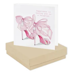 Boxed Silver Earring Card Pink Bow Shoes Daughter