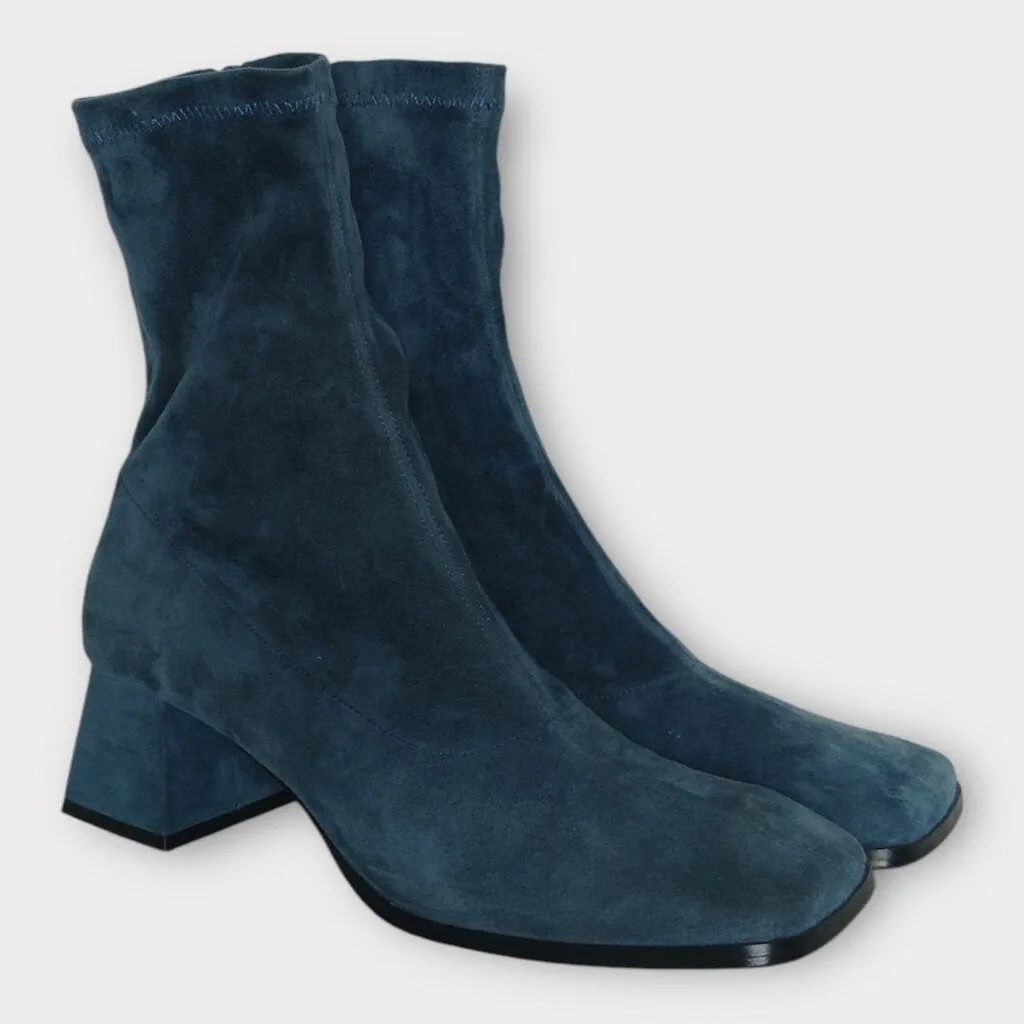 By Far Steel Blue Stretch Suede Square Toe Boots