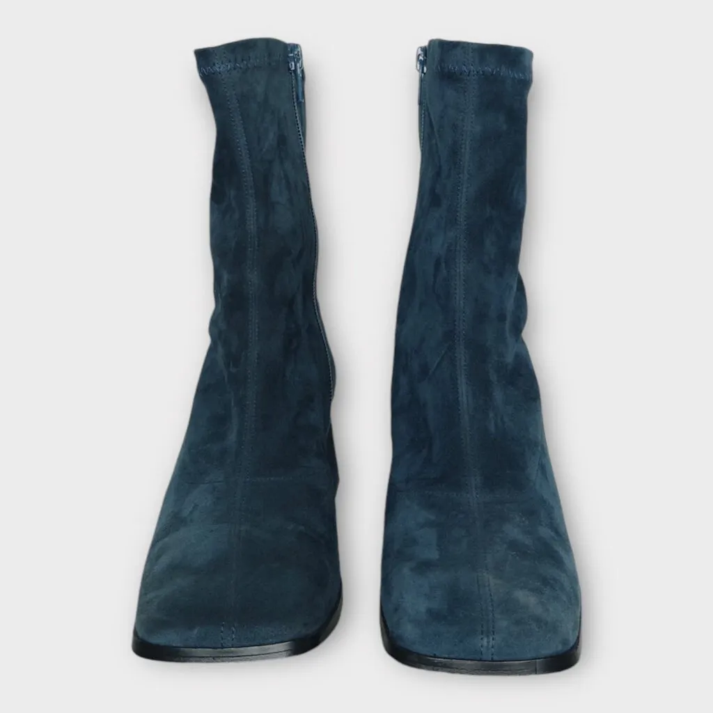 By Far Steel Blue Stretch Suede Square Toe Boots