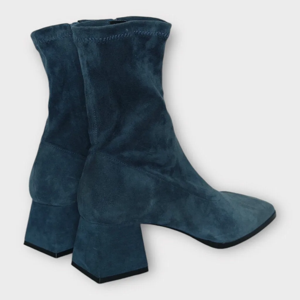 By Far Steel Blue Stretch Suede Square Toe Boots