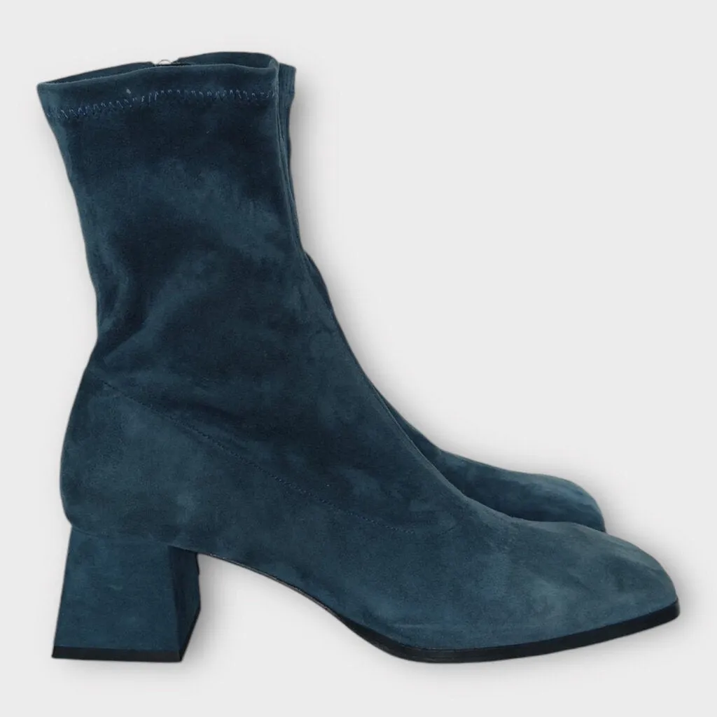 By Far Steel Blue Stretch Suede Square Toe Boots