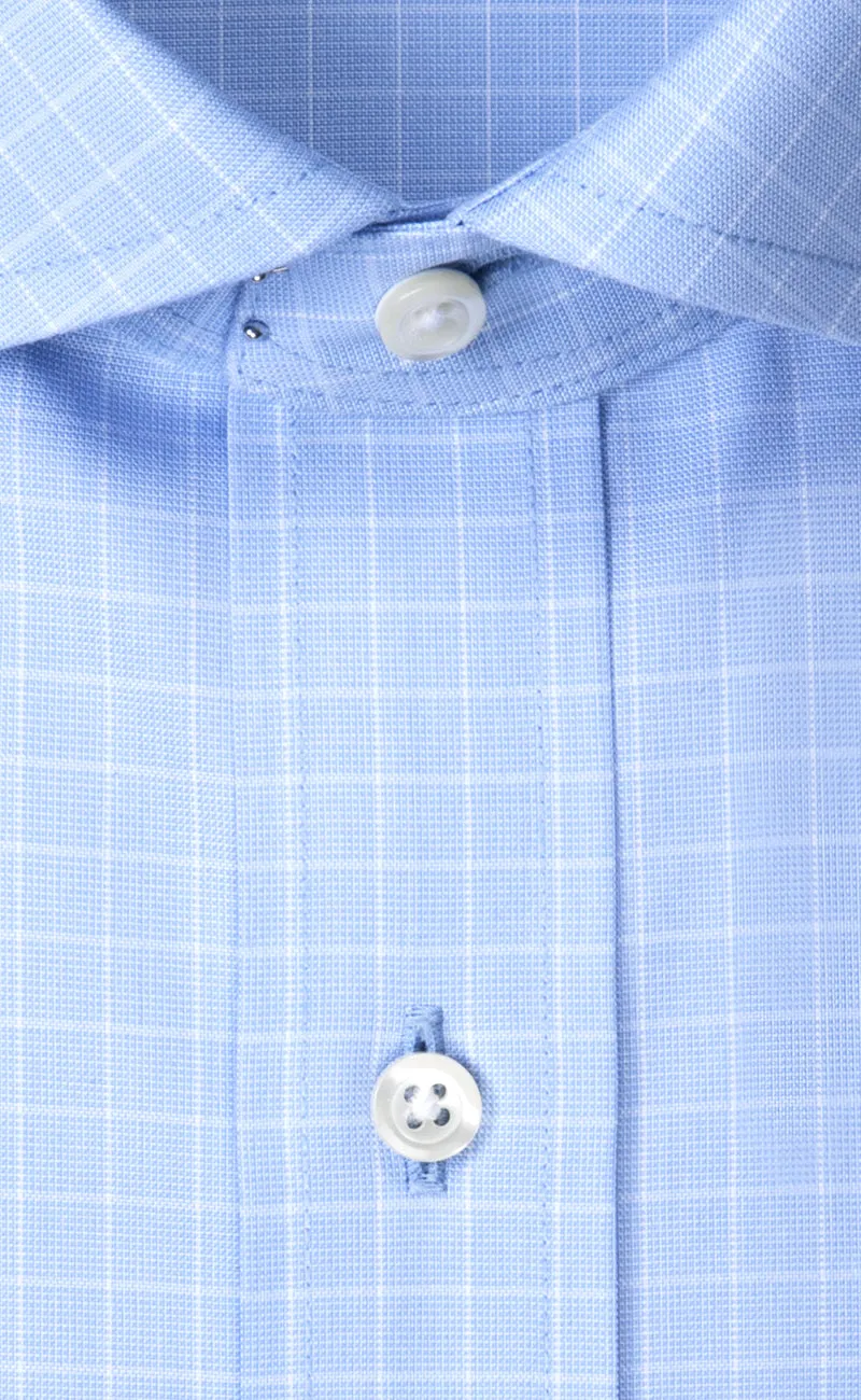 Classic Fit Light Blue Ground Check English Spread Collar Supima® Cotton Non-Iron Pinpoint Oxford Dress Shirt