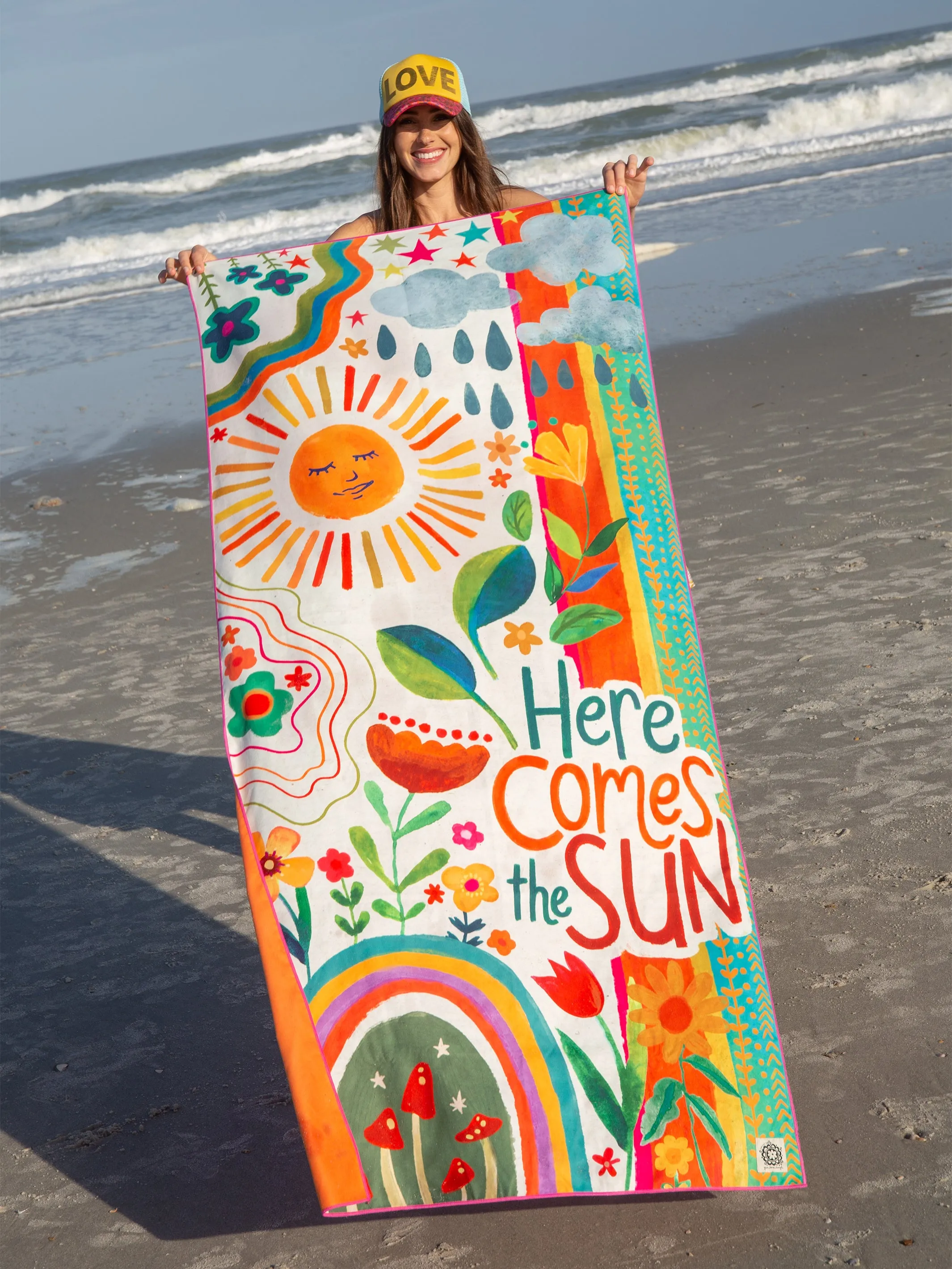 Double-Sided Microfiber Beach Towel - Here Comes The Sun Floral