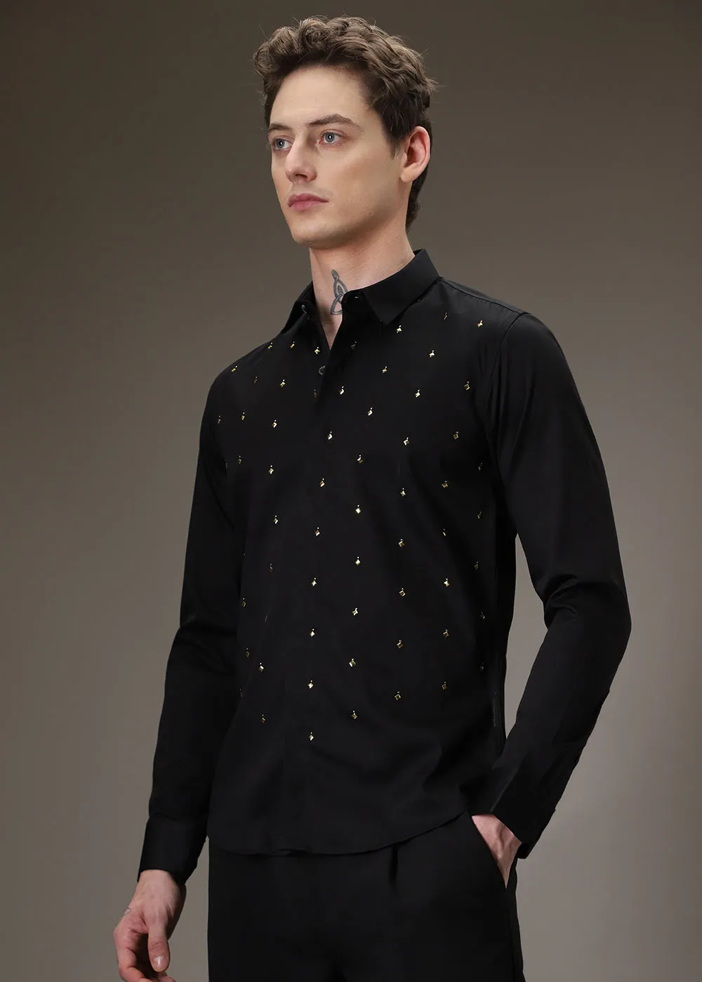 Embellished Black Designer Shirt