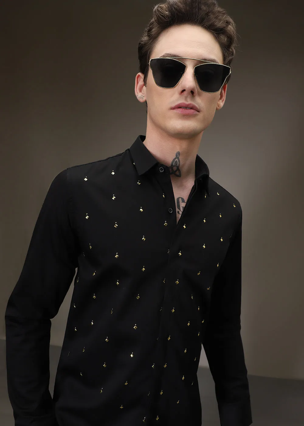 Embellished Black Designer Shirt