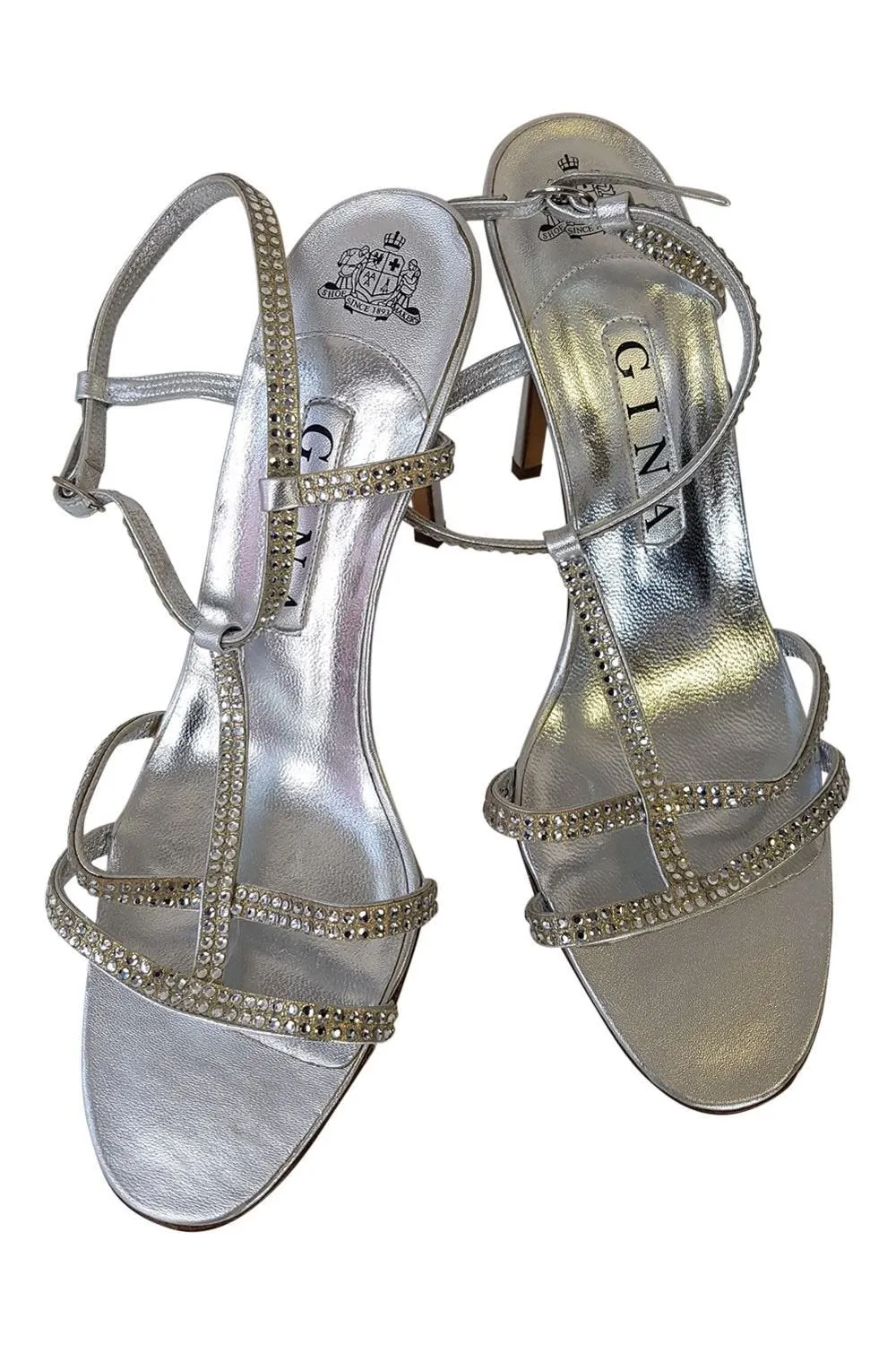 GINA Silver Swarovski Crystal Studded Strappy Shoes (UK 6)