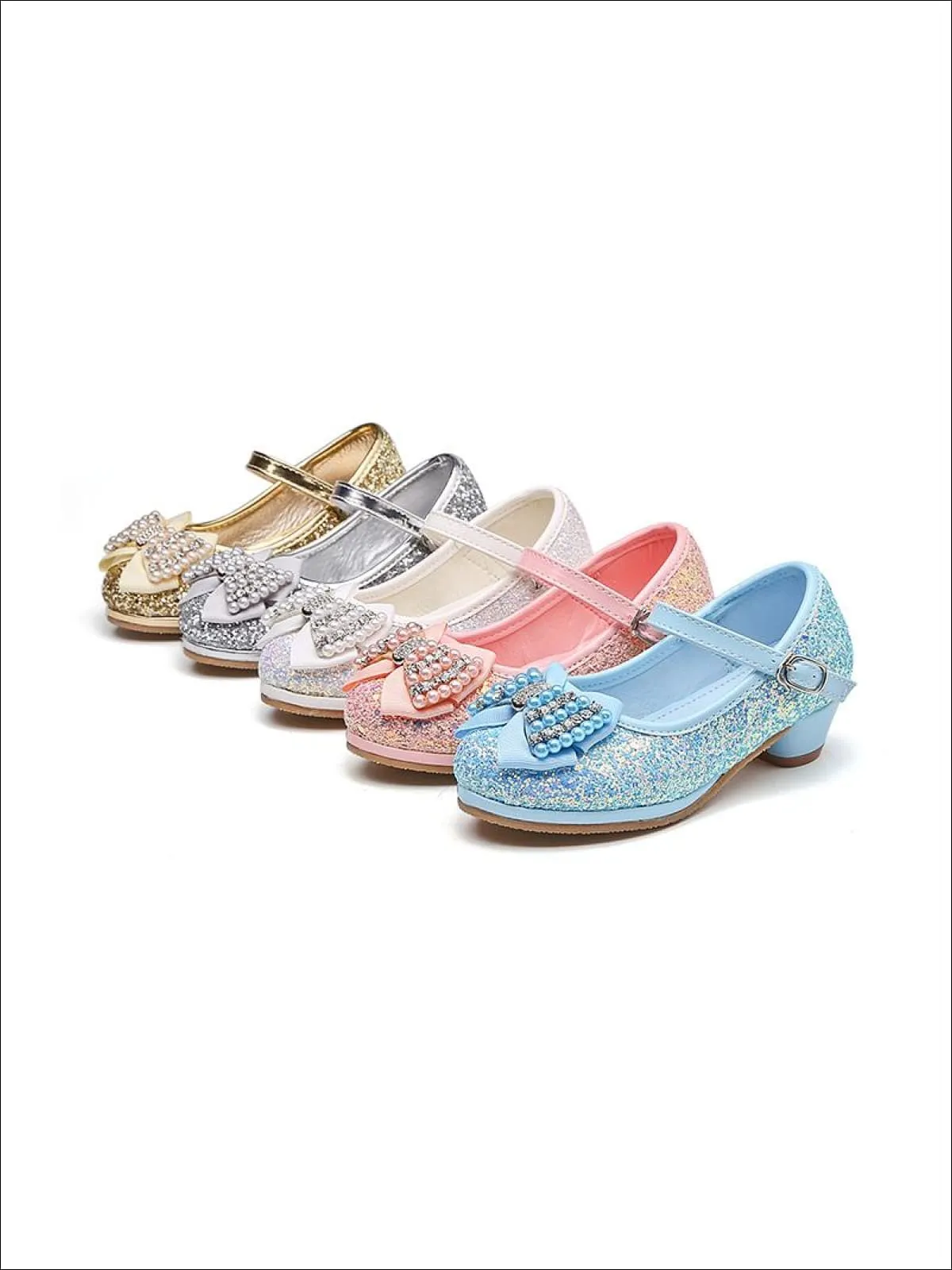 Glitter Bow Tie Pearl Embellished Princess Shoes By Liv and Mia