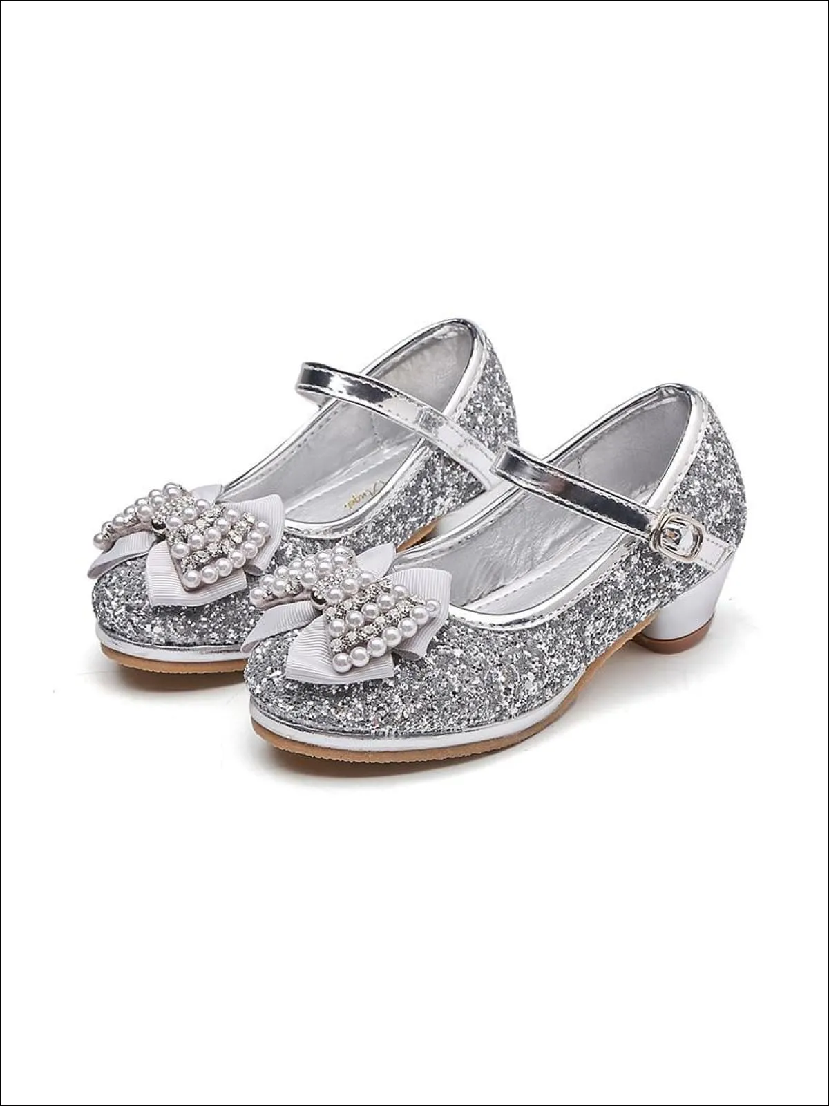 Glitter Bow Tie Pearl Embellished Princess Shoes By Liv and Mia