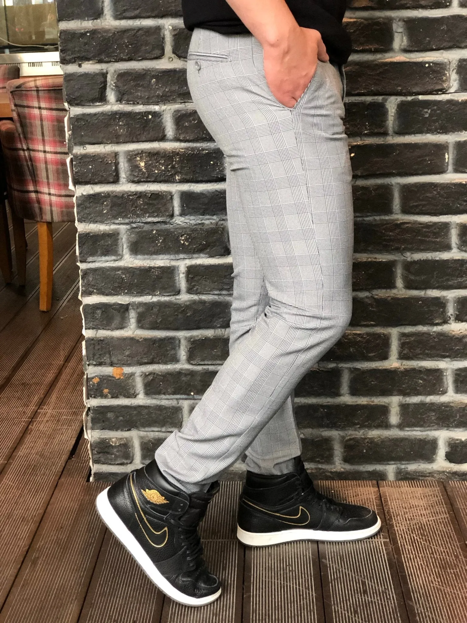 Gray Checkered Slim Fit Casual Mens Pant DJ181 Mens Pant