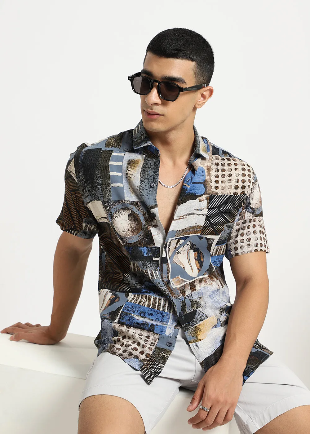 Lattice Blue Feather shirt