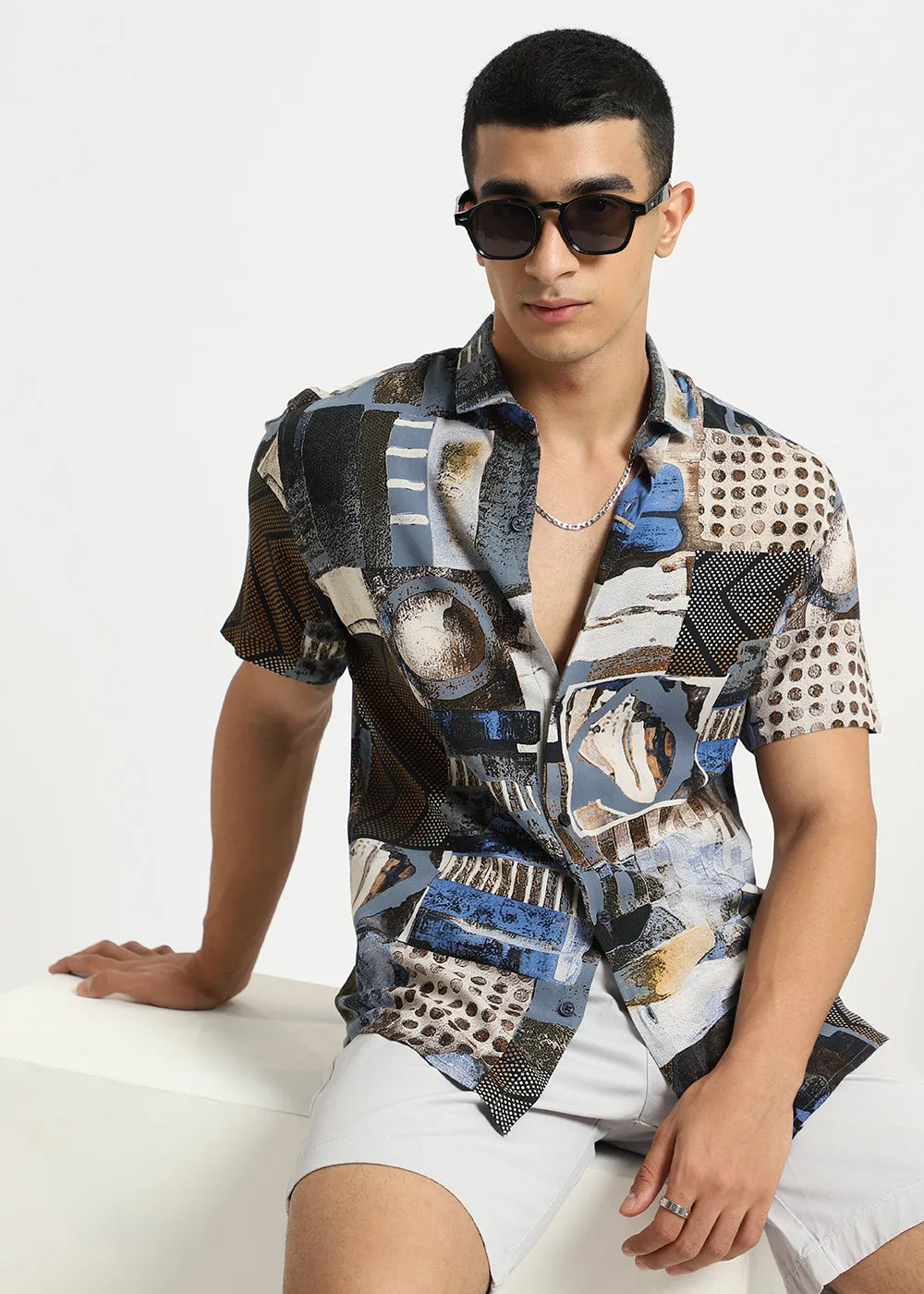 Lattice Blue Feather shirt