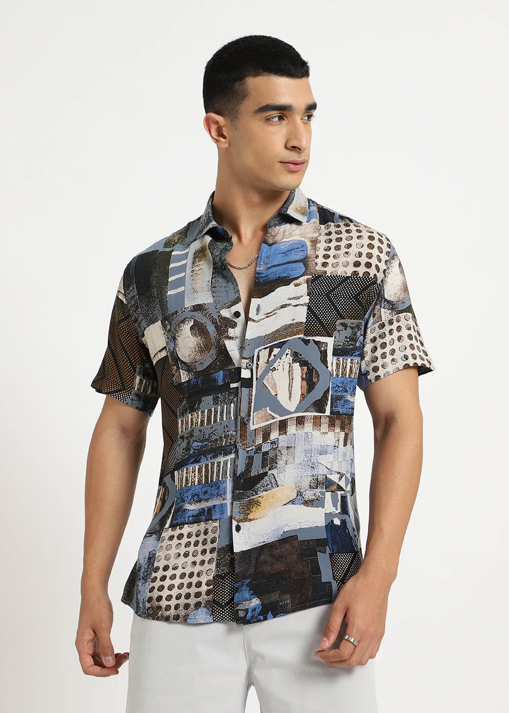 Lattice Blue Feather shirt