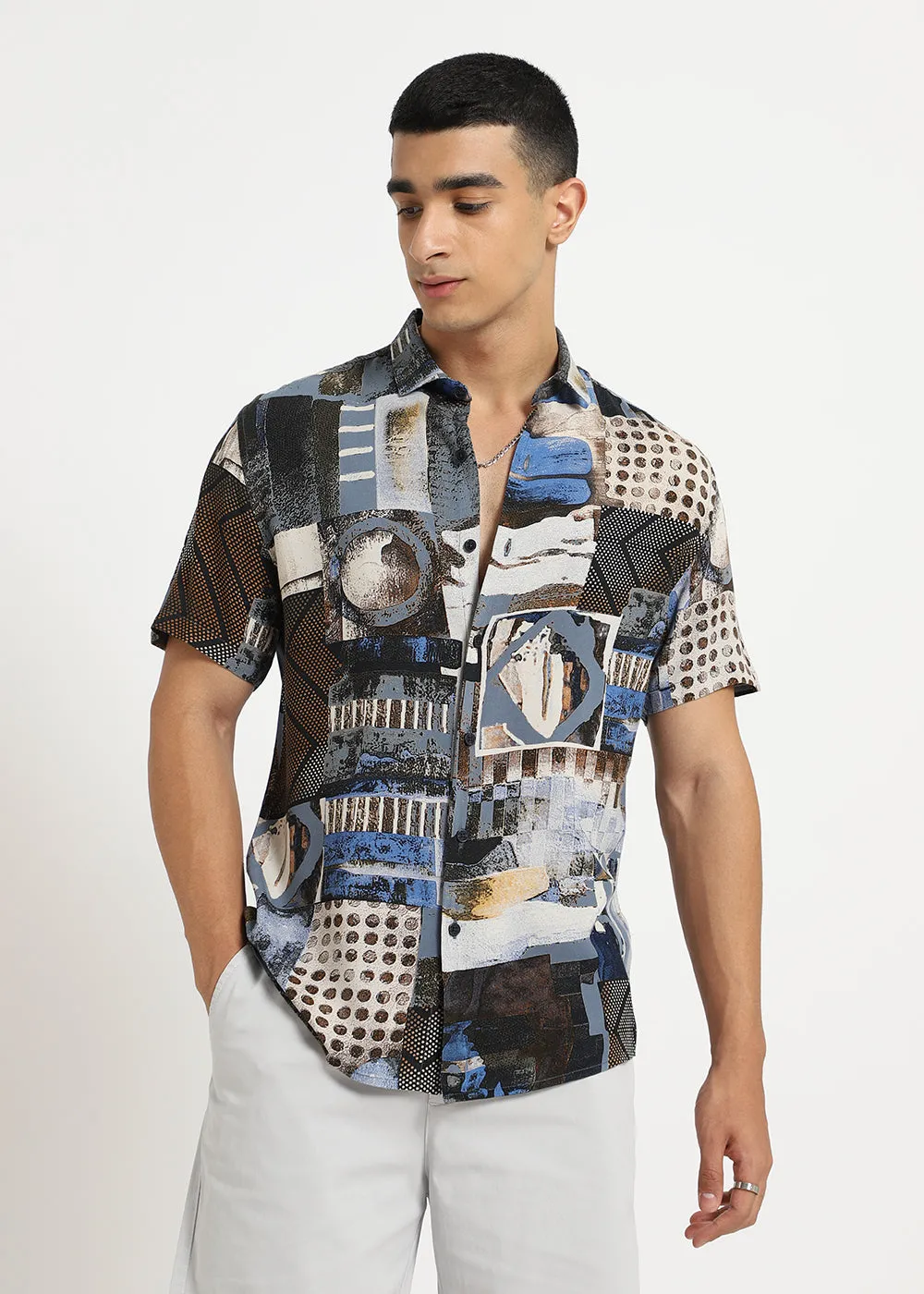 Lattice Blue Feather shirt