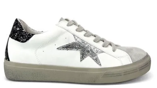 Nuala Silver Glitter Star White Trainers