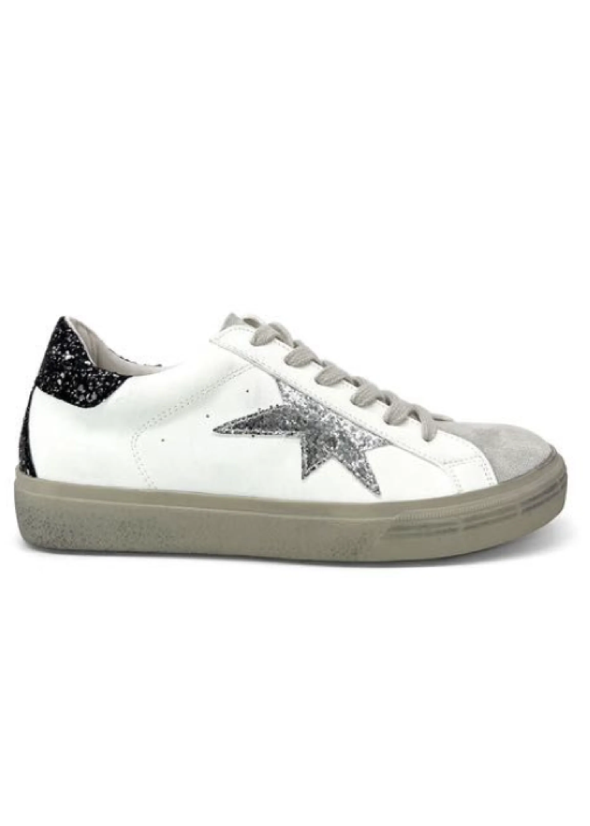 Nuala Silver Glitter Star White Trainers