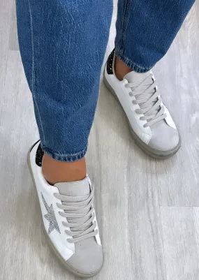 Nuala Silver Glitter Star White Trainers