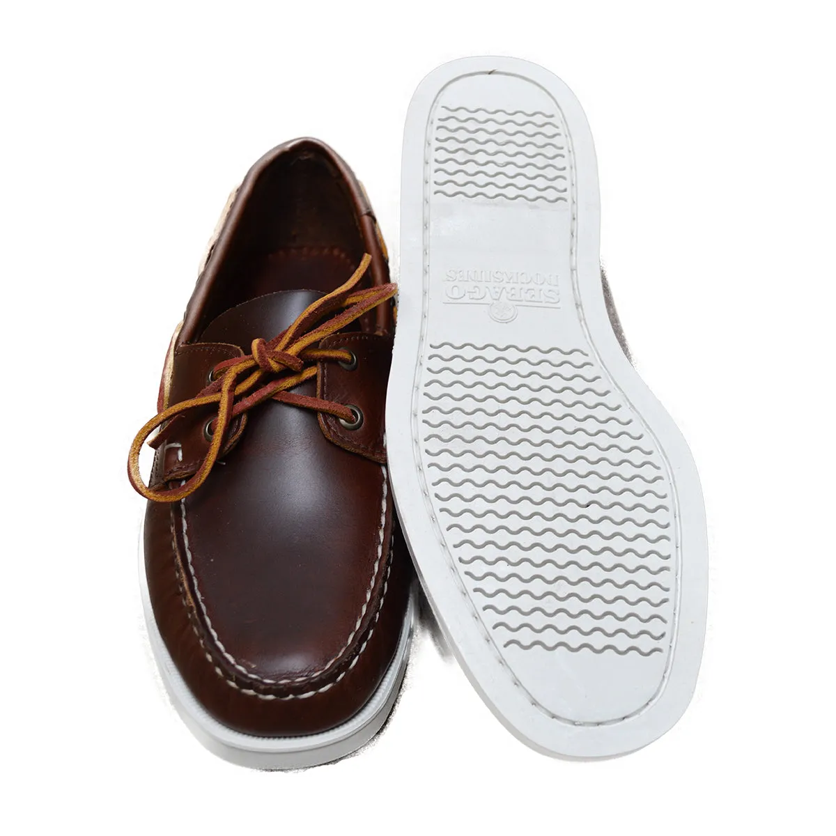 Sebago Docksides Portland Brown Oiled Waxed Shoes -White Sole