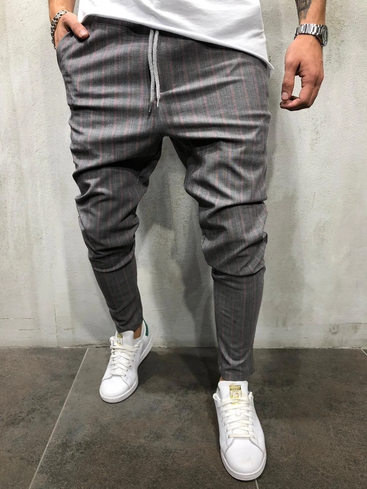 Sneakerjeans Gray Pink Striped Jogger Pant AY069