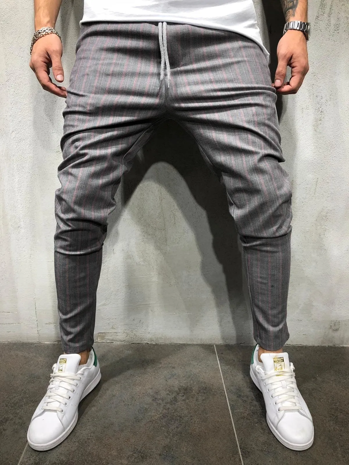 Sneakerjeans Gray Pink Striped Jogger Pant AY069