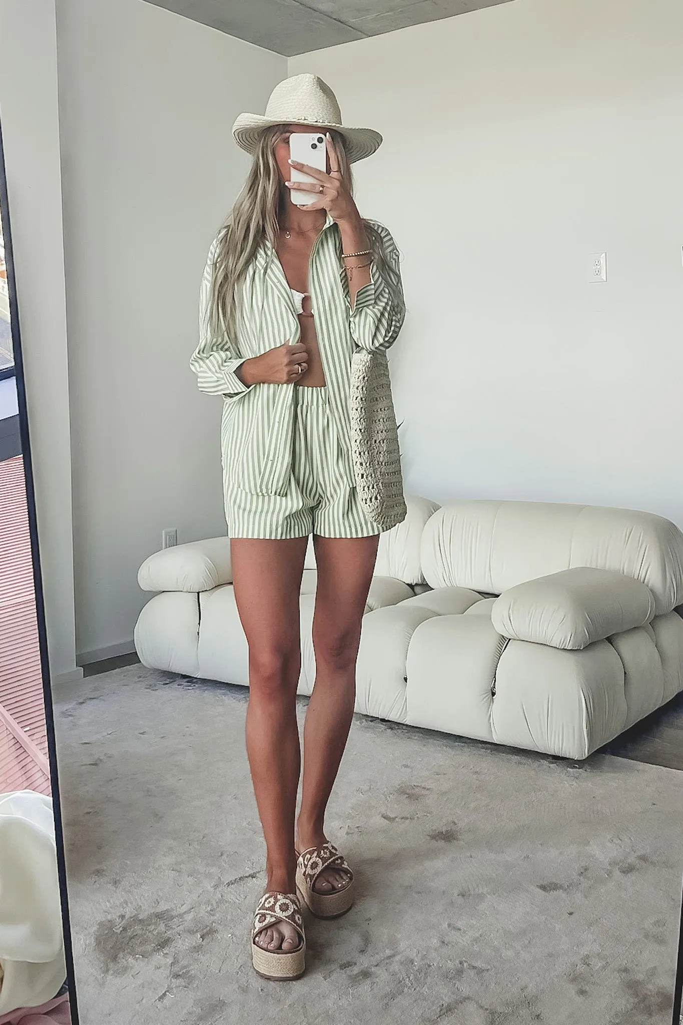 Something Minty Button Up Striped Top