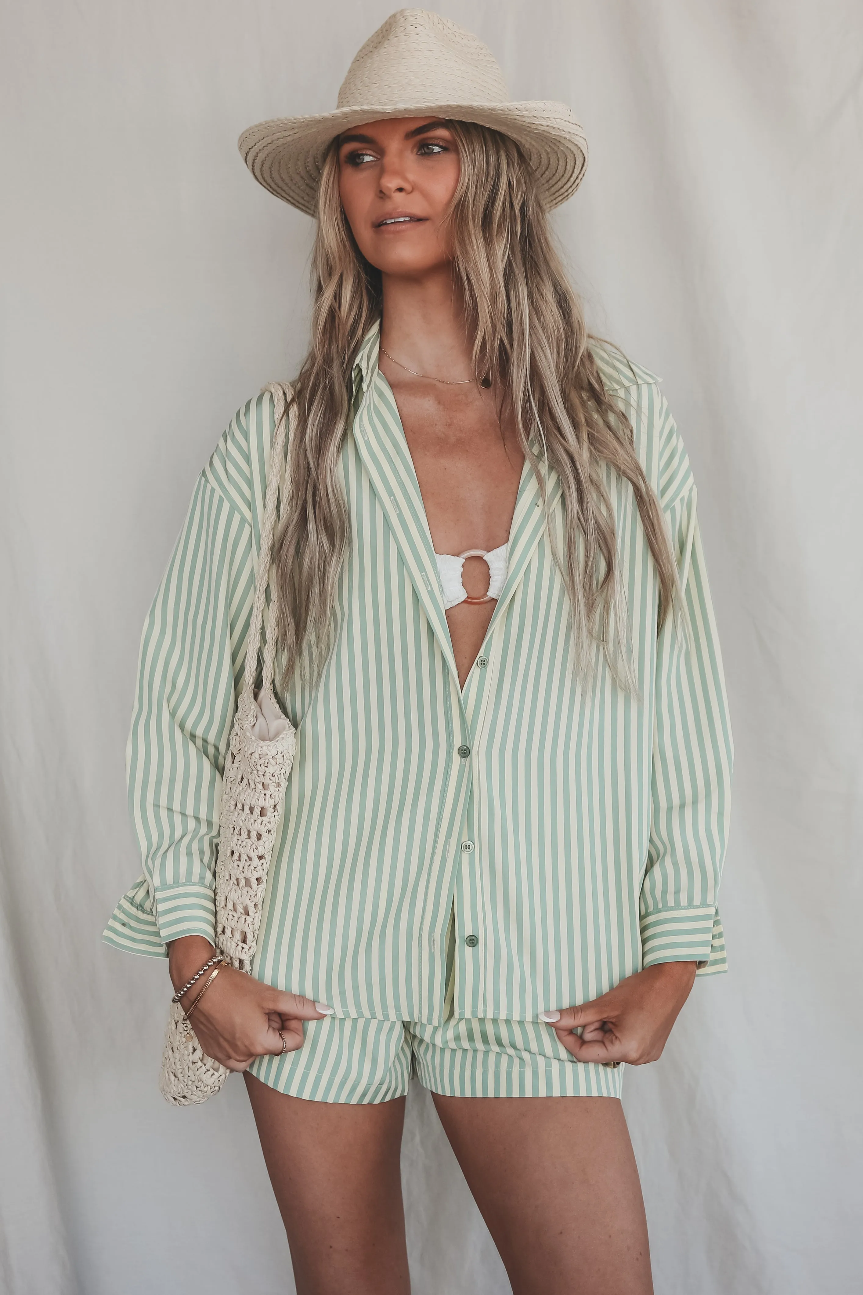 Something Minty Button Up Striped Top